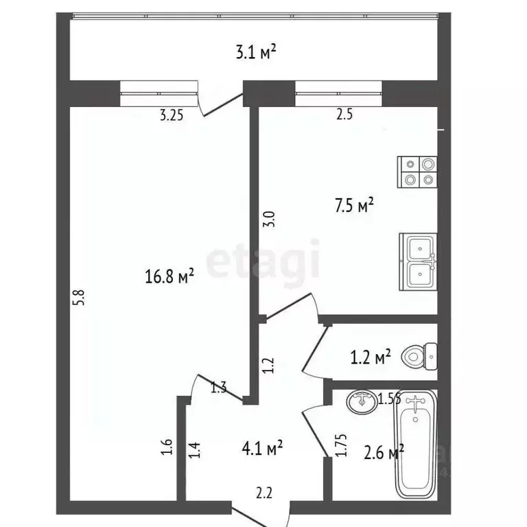 1-к кв. Мордовия, Саранск ул. Косарева, 104 (32.2 м) - Фото 2