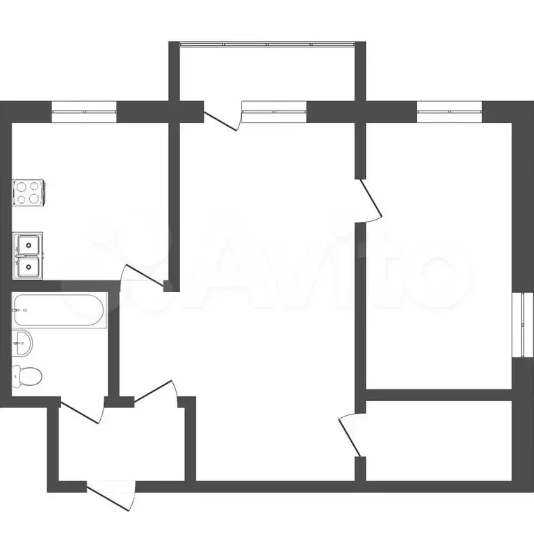 2-к. квартира, 44,8 м, 5/5 эт. - Фото 0