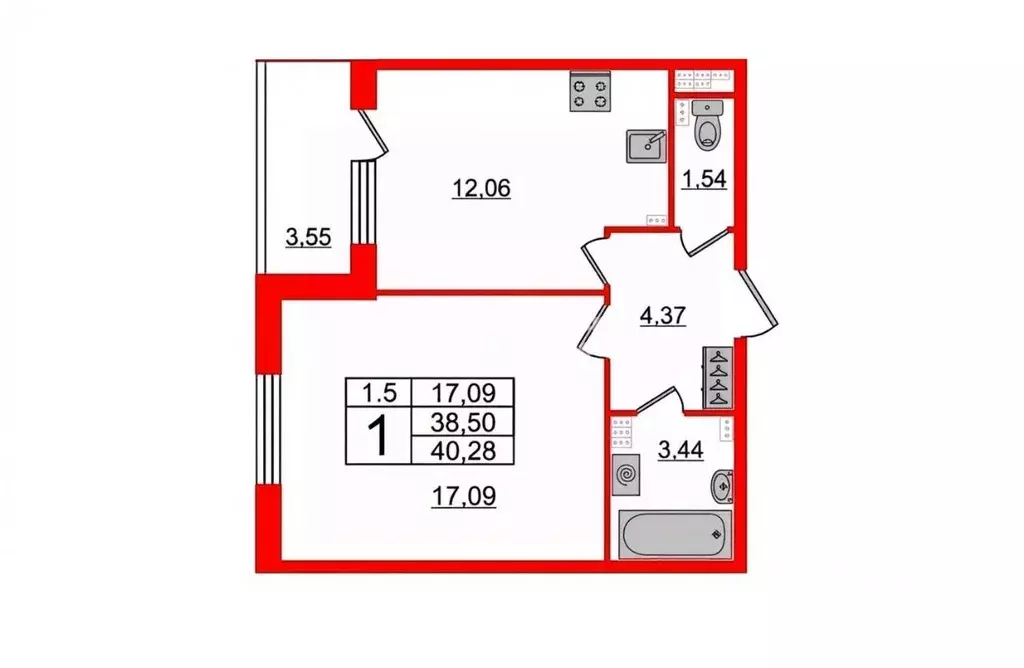 1-к кв. Санкт-Петербург Пулковское ш., 95к4 (37.8 м) - Фото 2