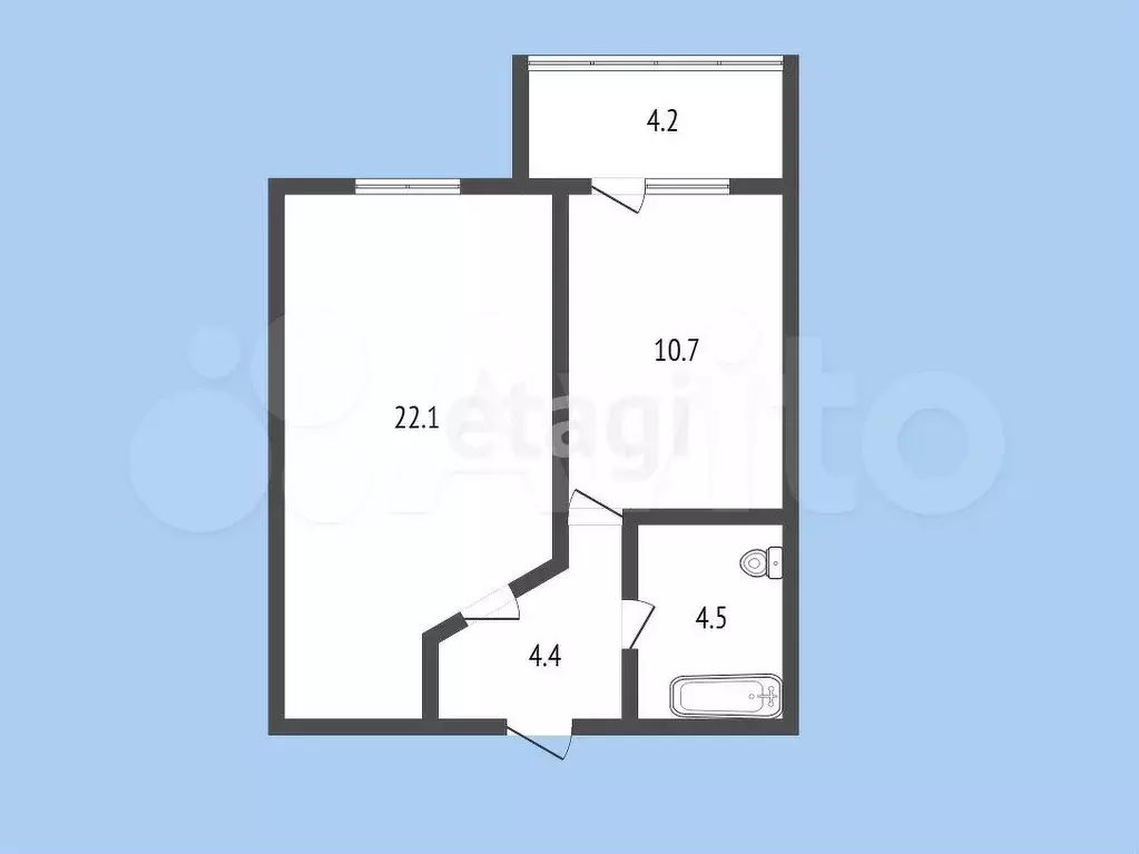1-к. квартира, 41,7 м, 7/9 эт. - Фото 0
