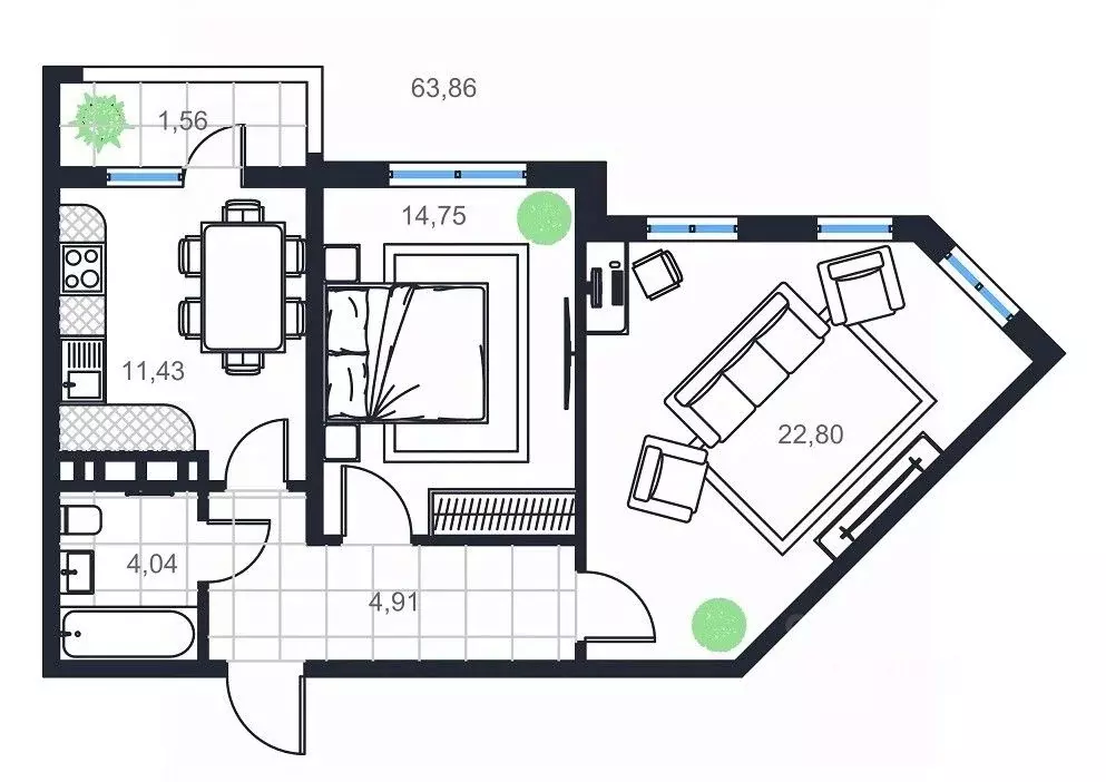 2-к кв. Дагестан, Каспийск просп. Акулиничева (63.86 м) - Фото 1