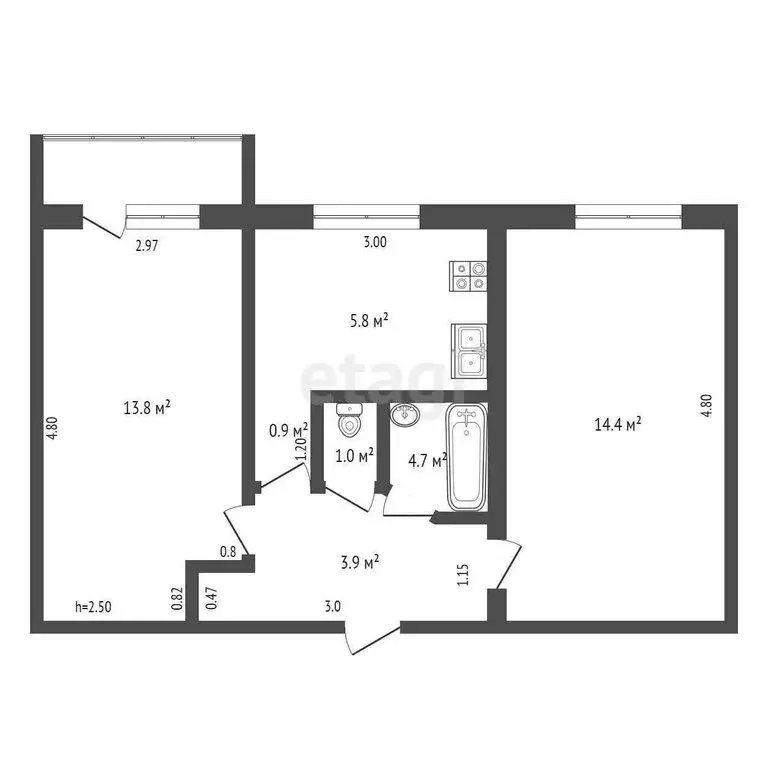 2-комнатная квартира: Прохладный, улица Гагарина, 26 (41.8 м) - Фото 0