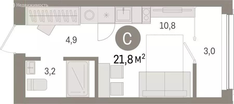 Квартира-студия: Тюмень, Мысовская улица, 26к1 (21.81 м) - Фото 1