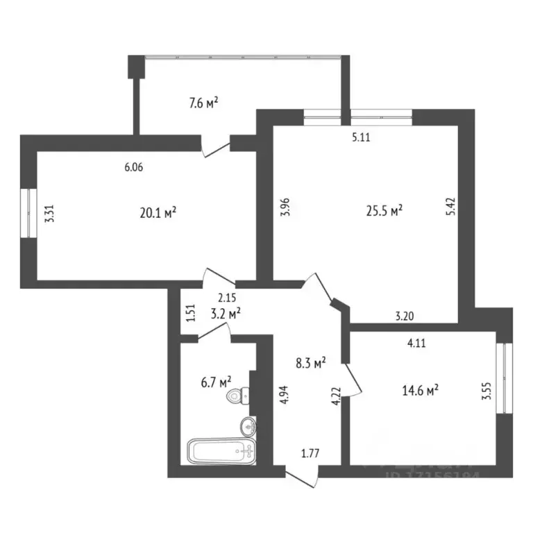 3-к кв. Тюменская область, Тюмень ул. Баумана, 31/2 (78.4 м) - Фото 1