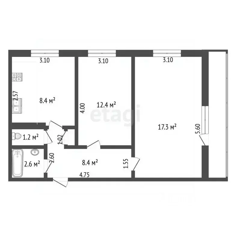 2-к кв. Орловская область, Орел Московское ш., 161 (50.9 м) - Фото 2