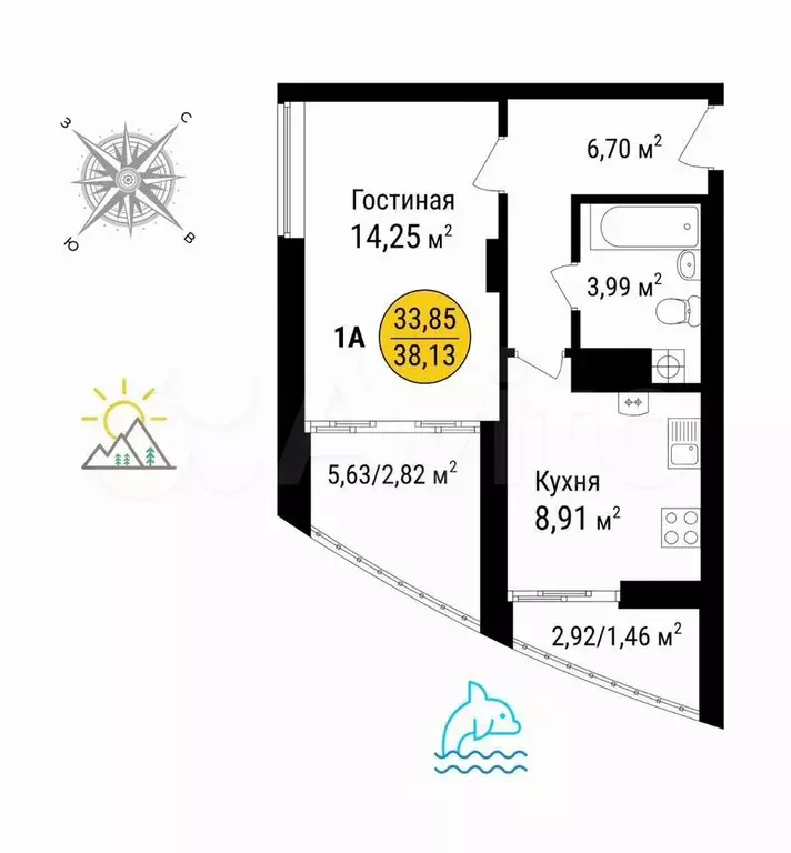 1-к. квартира, 37,5 м, 5/8 эт. - Фото 0
