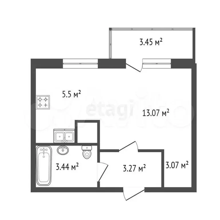 квартира-студия, 26,4 м, 6/11 эт. - Фото 1