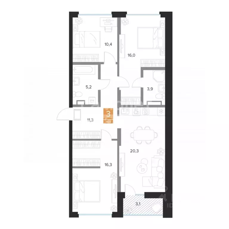 3-к кв. Курская область, Курск ул. Бойцов 9-й Дивизии, 2 (85.0 м) - Фото 1