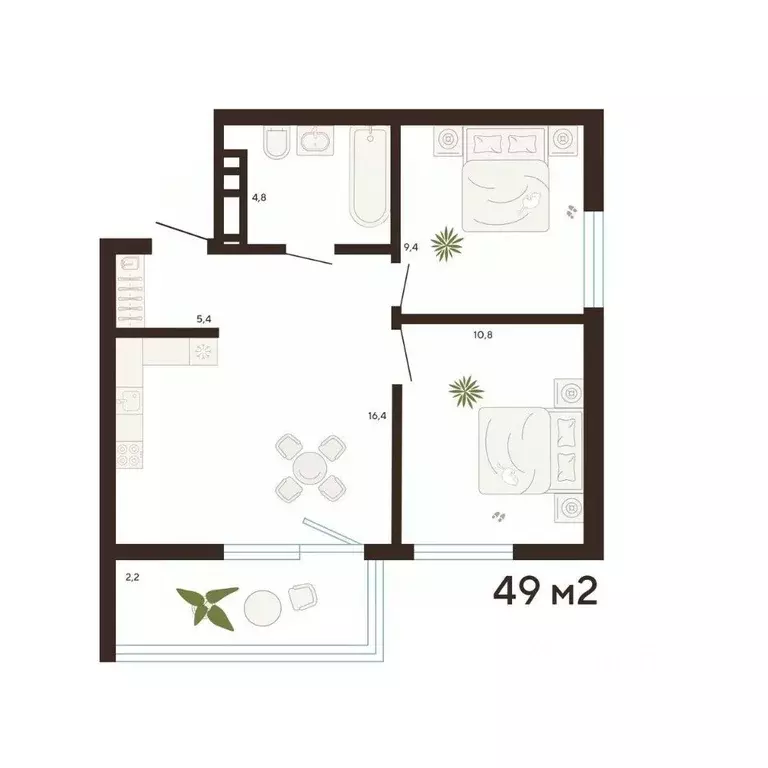 2-к кв. Приморский край, Владивосток Луговая ул. (49.0 м) - Фото 1