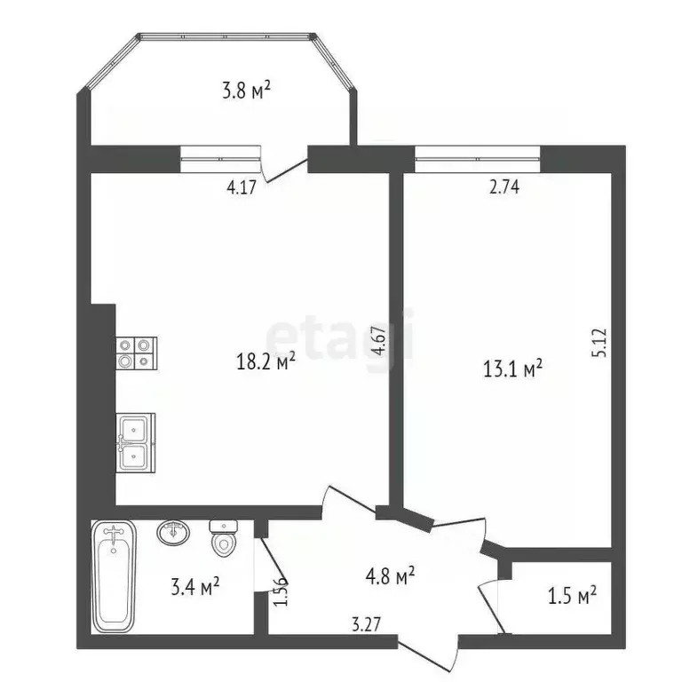1-к кв. Ростовская область, Батайск Коммунистическая ул., 197Ак1 (41.6 ... - Фото 1