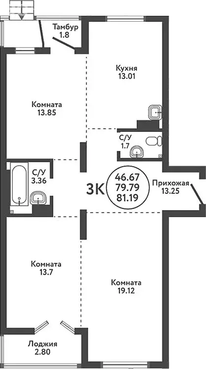 3-комнатная квартира: село Верх-Тула, Луговая улица, 19 (79.79 м) - Фото 0