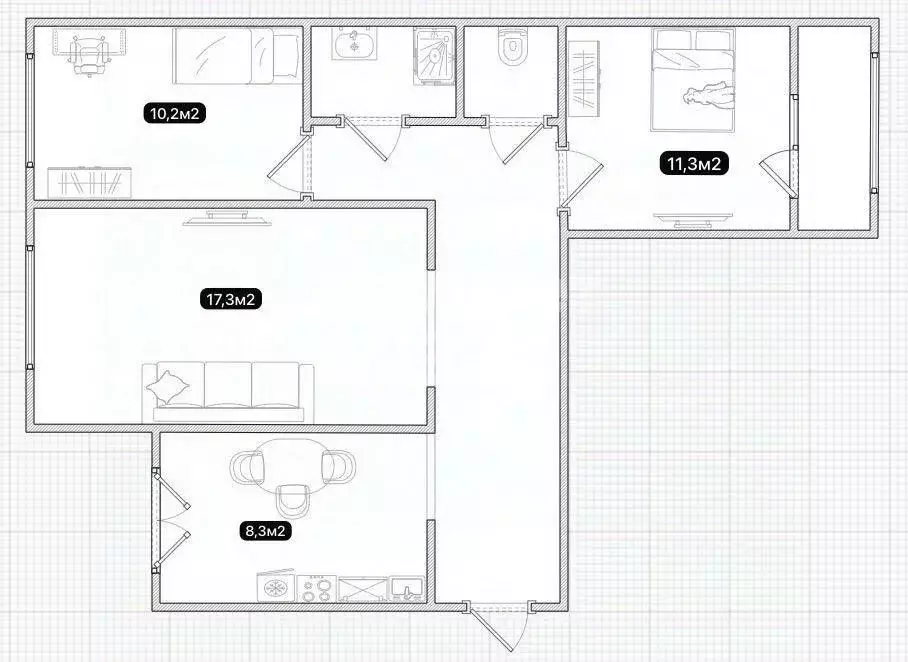 3-к кв. Омская область, Омск ул. Лукашевича, 12 (62.9 м) - Фото 2