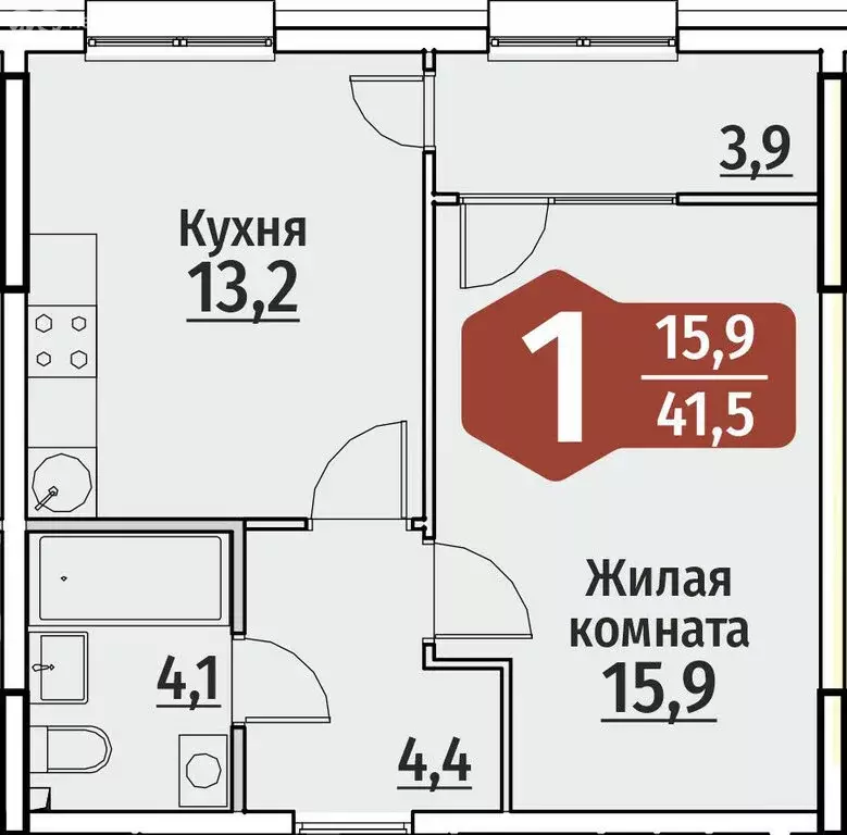 1-комнатная квартира: Чебоксары, улица Энергетиков, поз4 (43.45 м) - Фото 0