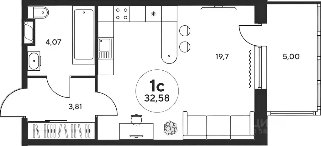 1-к кв. Ростовская область, Ростов-на-Дону просп. Сиверса, 28 (30.0 м) - Фото 2
