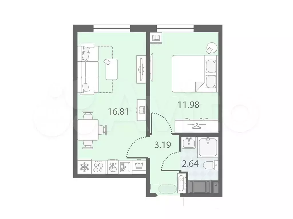 1-к. квартира, 34,6 м, 8/23 эт. - Фото 0