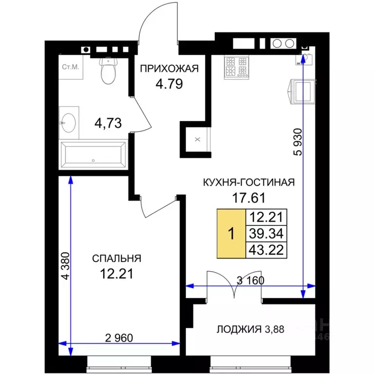 1-к кв. Калининградская область, Гурьевск Включи жилой комплекс (43.22 ... - Фото 0