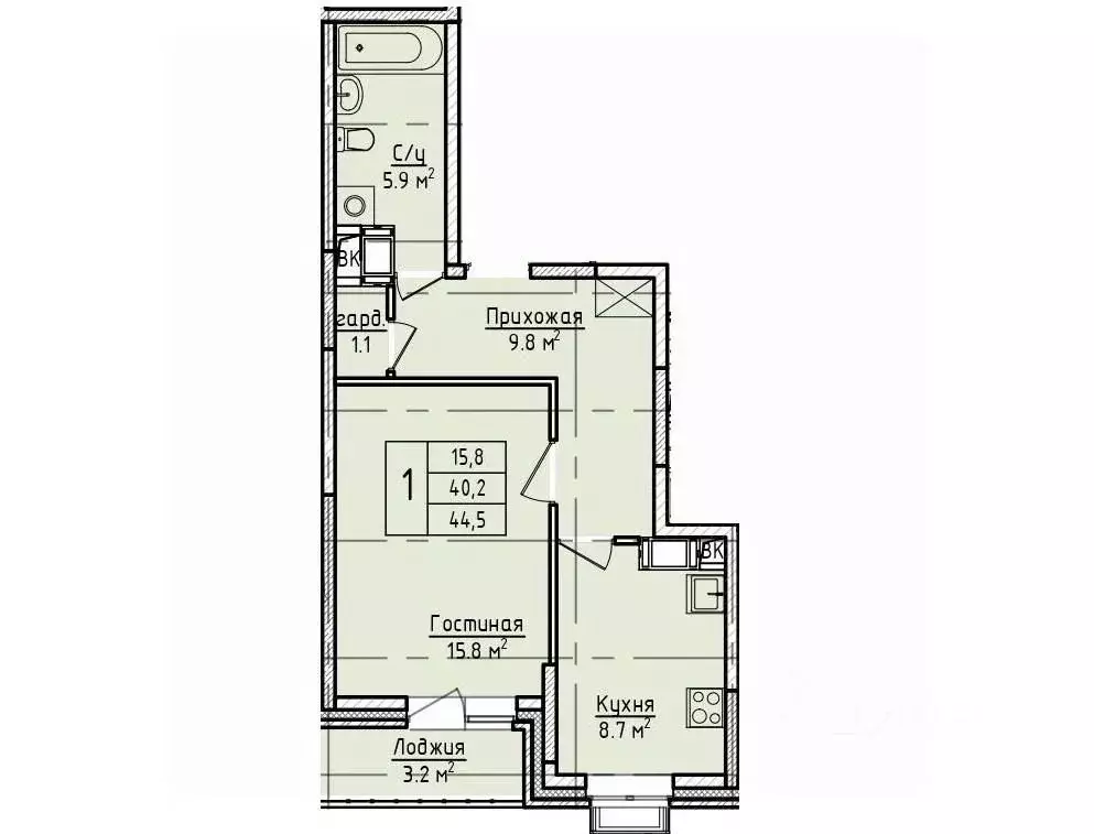 1-к кв. Московская область, Щелково пер. 1-й Советский, 20 (44.5 м) - Фото 1