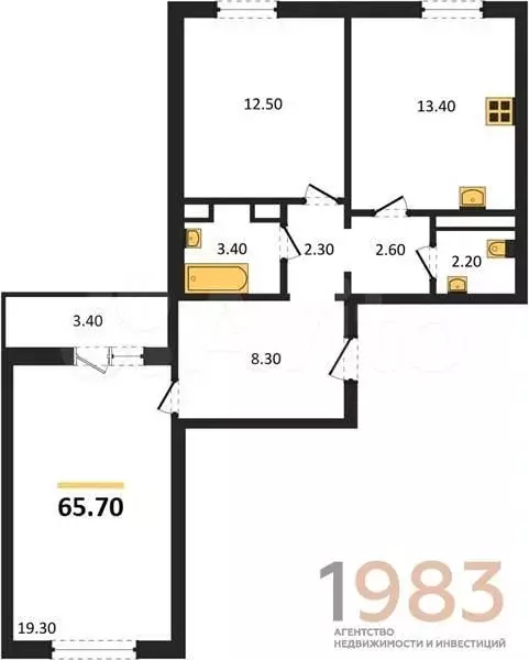 2-к. квартира, 65,7 м, 2/10 эт. - Фото 0