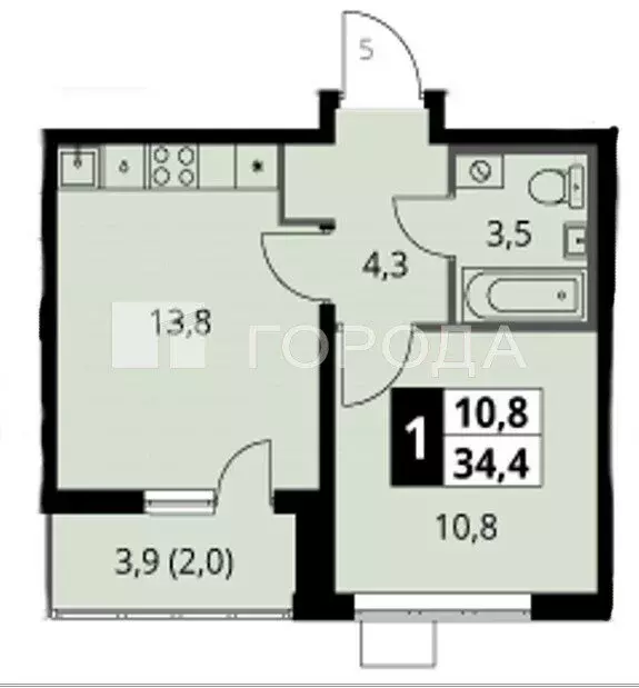 2-комнатная квартира: Видное, улица Фруктовые Сады, 1к2 (34.4 м) - Фото 0