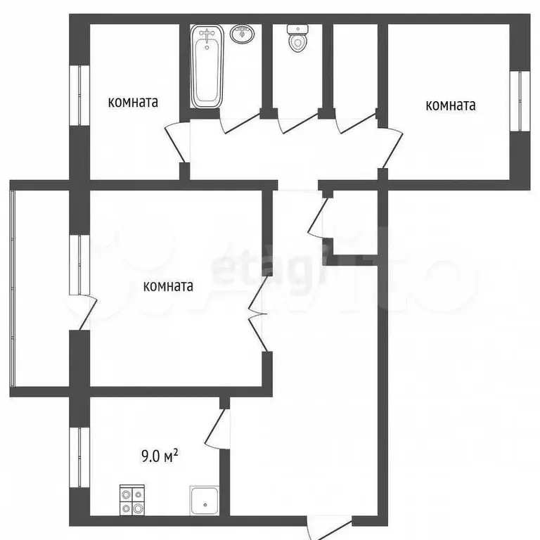 3-к. квартира, 68,5 м, 7/9 эт. - Фото 0