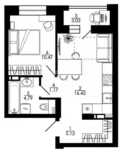 1-к кв. Липецкая область, Липецк ул. Е.И. Замятина, 1 (42.39 м) - Фото 2