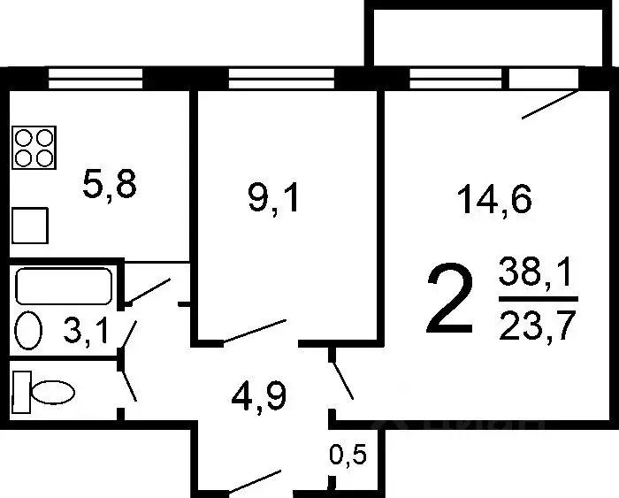 2-к кв. Красноярский край, Красноярск ул. Карла Маркса, 129 (38.0 м) - Фото 1