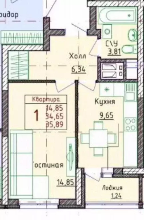 1-к кв. Башкортостан, Уфа ул. Героя Курбангалеева, 5 (34.4 м) - Фото 2