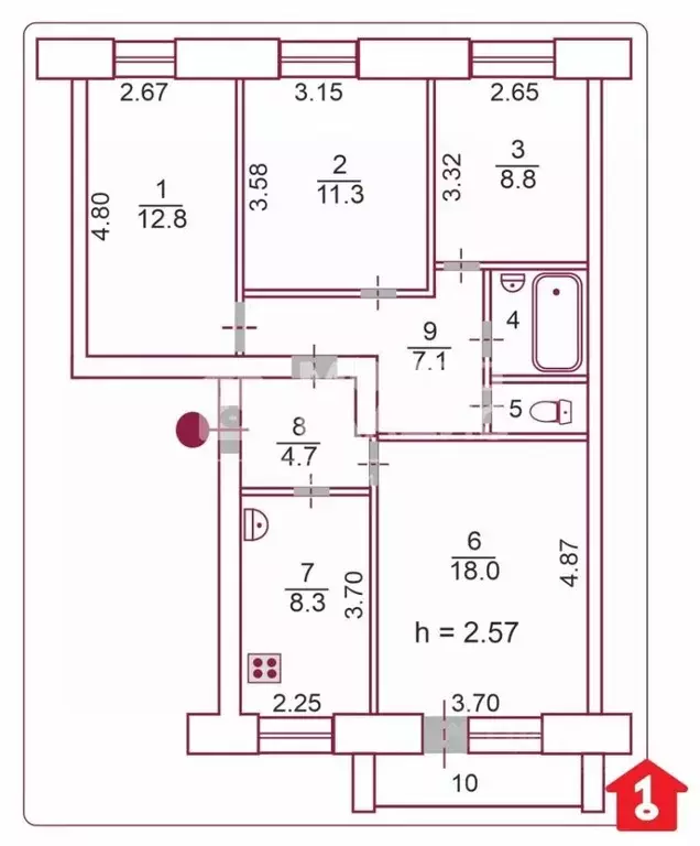 4-к кв. Омская область, Омск Транссибирская ул., 5 (75.0 м) - Фото 2