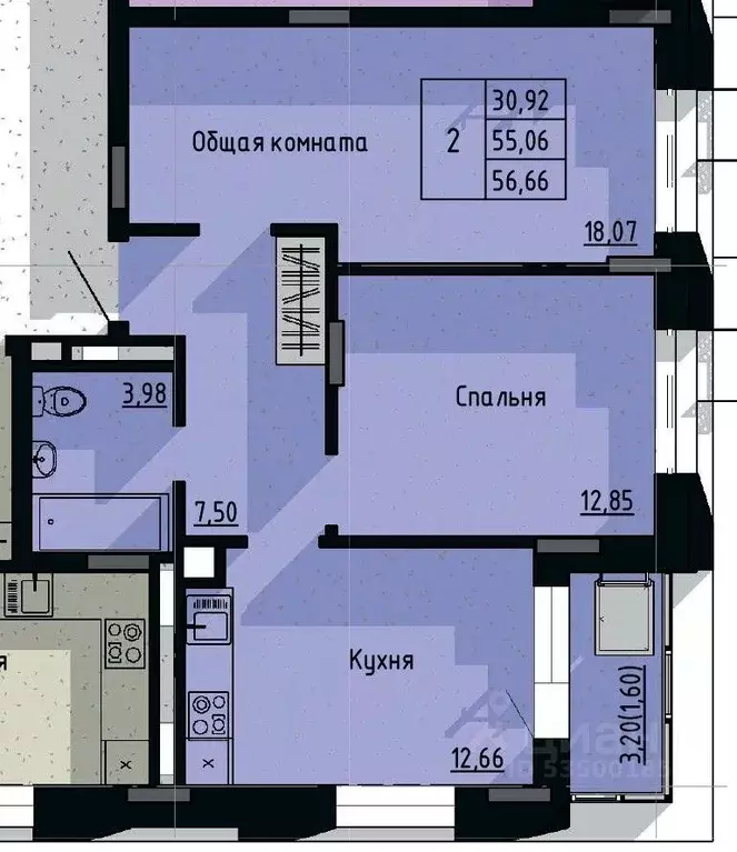 2-к кв. Саха (Якутия), Якутск пос. Геологов,  (56.66 м) - Фото 0