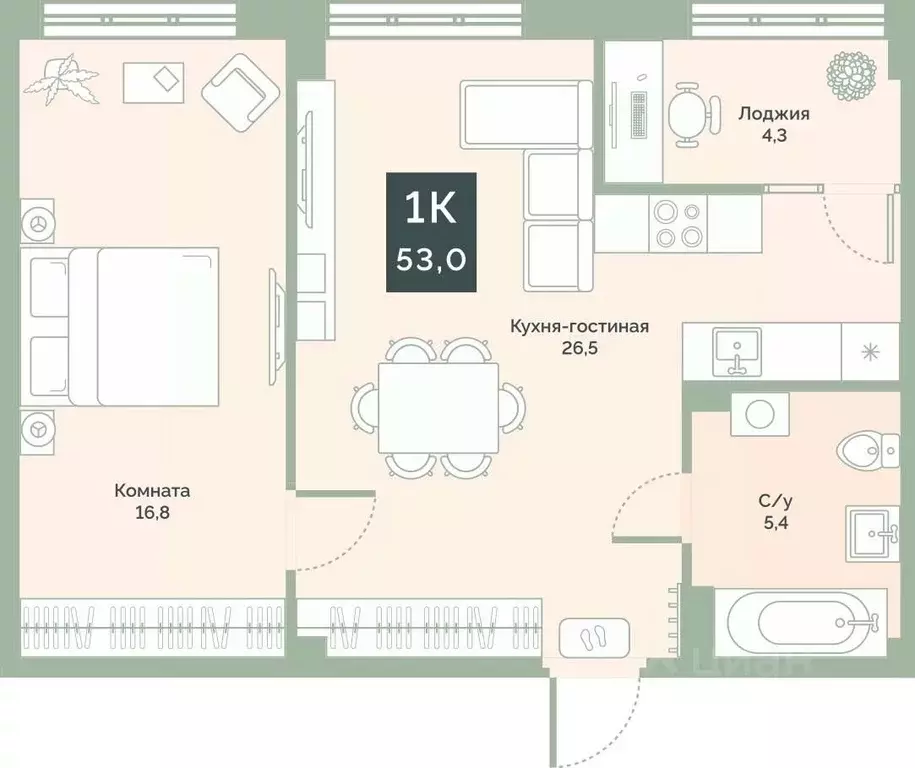 1-к кв. Курганская область, Курган Заозерный жилрайон, 6А мкр, ул. ... - Фото 1