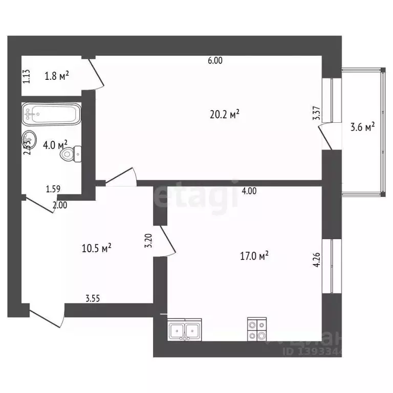 1-к кв. Тюменская область, Тюмень ул. Клары Цеткин, 61к3 (53.5 м) - Фото 2