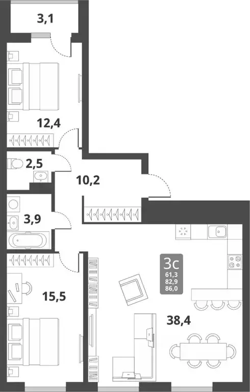 2-к кв. Новосибирская область, Новосибирск Тайгинская ул., с3 (82.9 м) - Фото 0