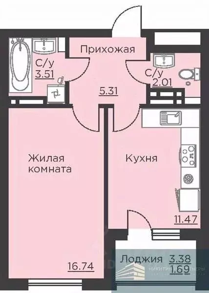 1-к кв. Воронежская область, Воронеж ул. Ломоносова, 116Б (40.7 м) - Фото 0