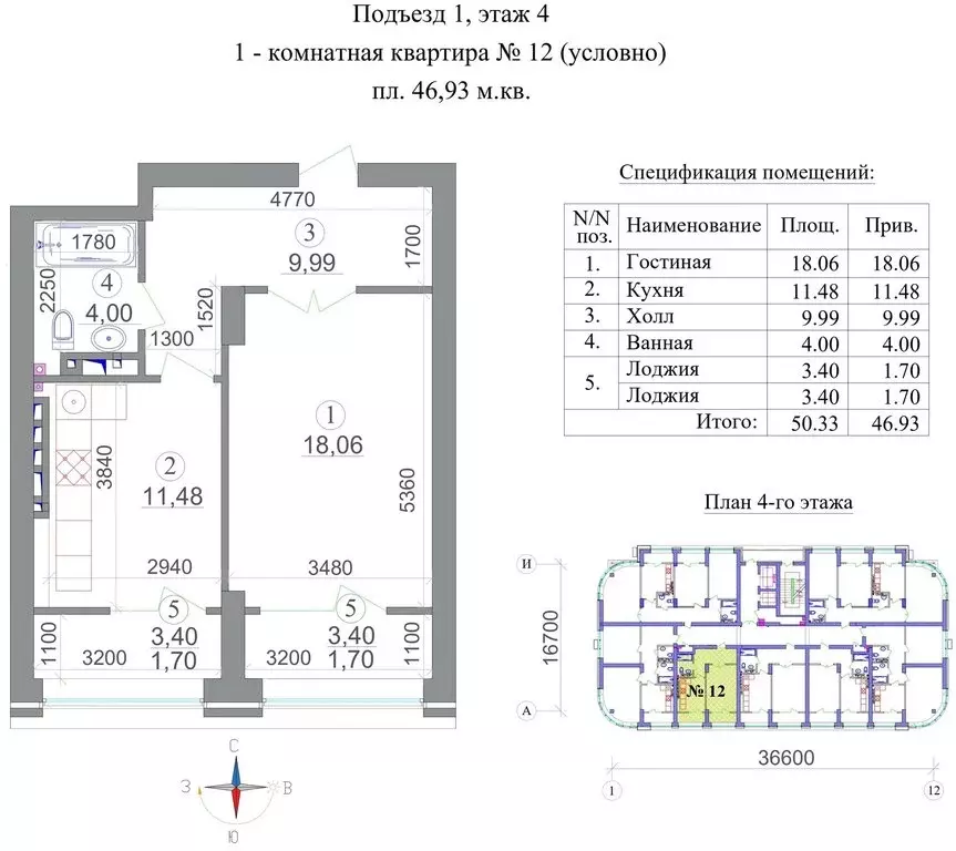 1-комнатная квартира: Владикавказ, 18-й микрорайон (46.93 м) - Фото 1