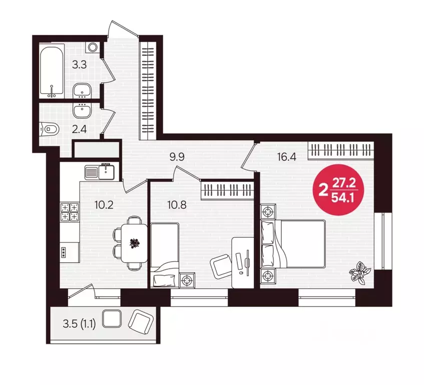 2-к кв. Чувашия, Новочебоксарск ул. 10-й Пятилетки, поз5 (54.1 м) - Фото 1