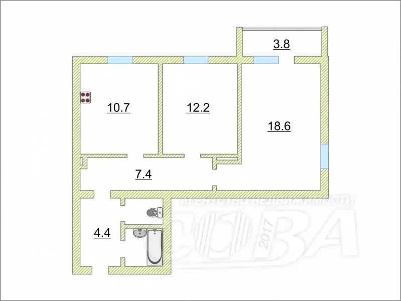 2-к кв. Тюменская область, Тюмень Флотская ул., 32к1 (57.0 м) - Фото 1