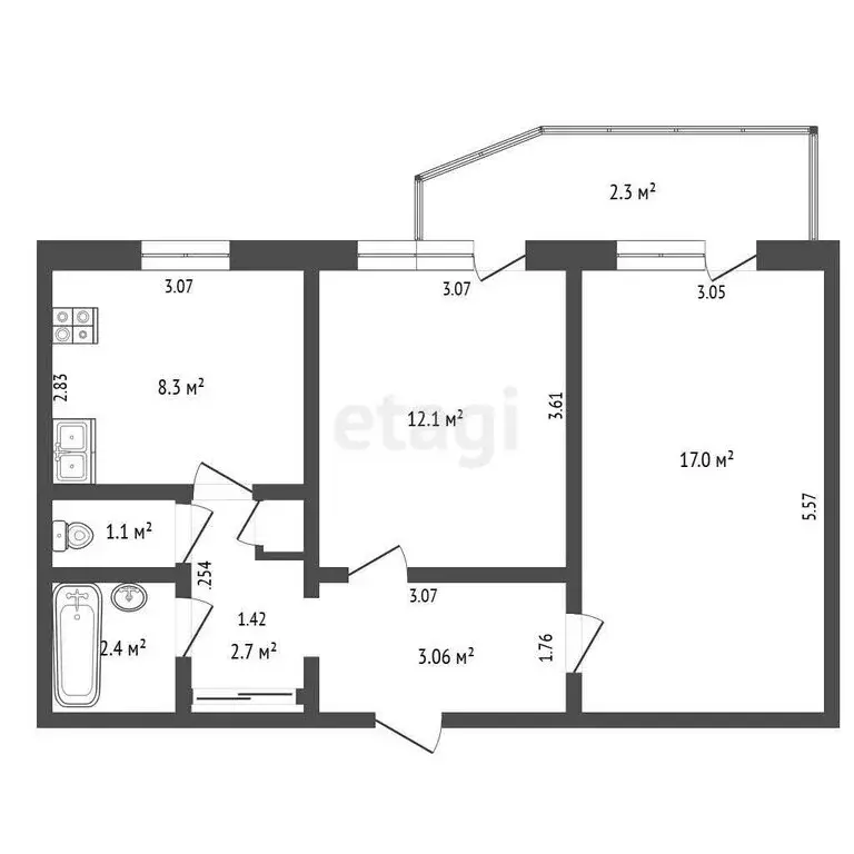 2-комнатная квартира: Ленино, улица Пушкина, 61 (49.5 м) - Фото 1