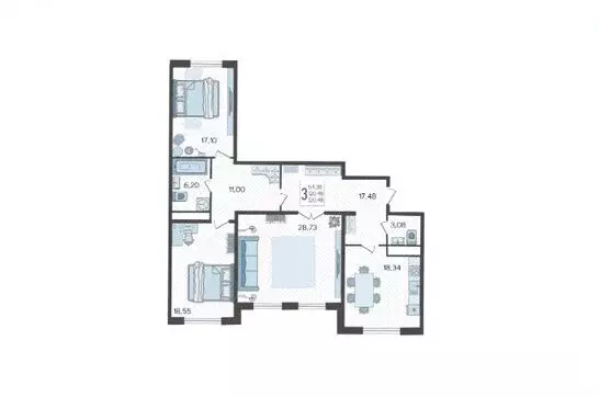 3-комнатная квартира: Краснодар, улица имени Дзержинского, 95 (118.3 ... - Фото 0
