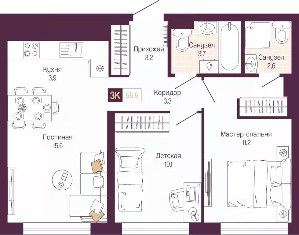 2-к кв. Нижегородская область, Нижний Новгород ул. Тургенева (55.5 м) - Фото 1