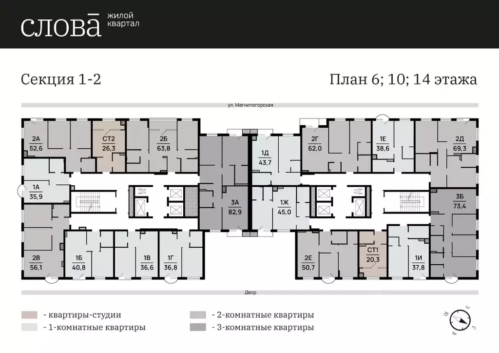 2-к кв. Астраханская область, Астрахань Магнитогорская ул., 1 (55.63 ... - Фото 1