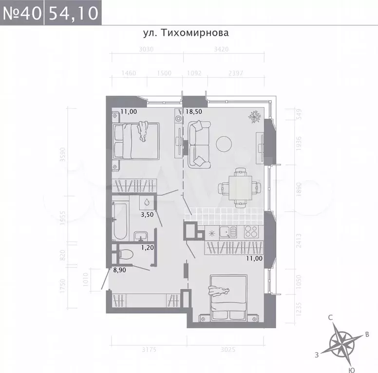 2-к. квартира, 54,1 м, 3/5 эт. - Фото 0
