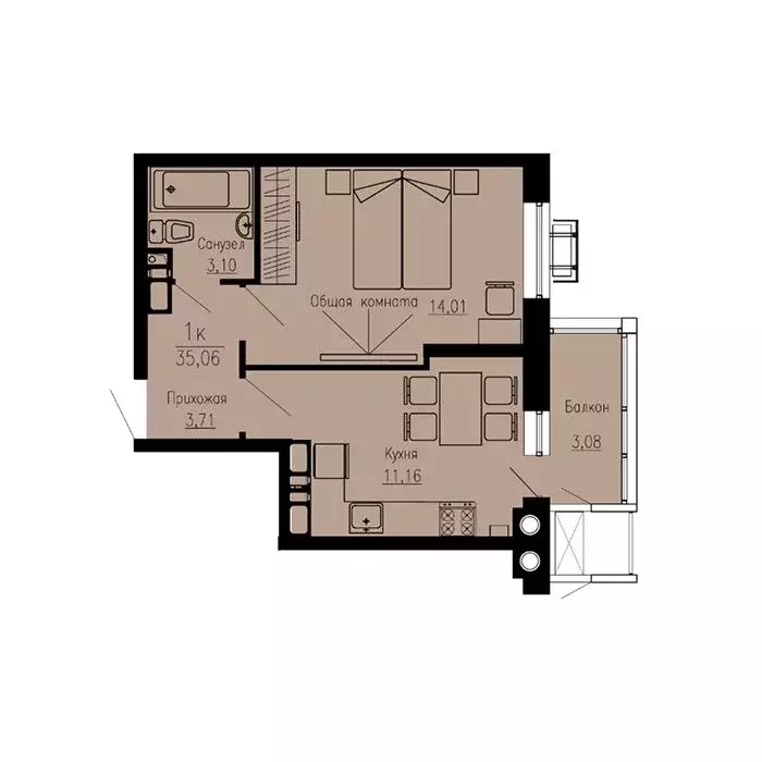 1-к кв. Ставропольский край, Пятигорск Скачки мкр,  (35.06 м) - Фото 1