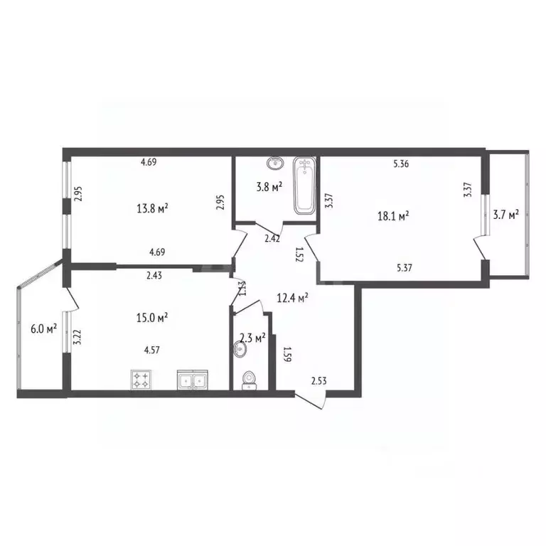 2-к кв. Санкт-Петербург Заставская ул., 46к1 (65.4 м) - Фото 2