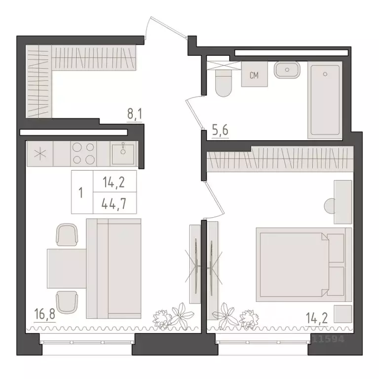 1-к кв. Башкортостан, Уфа 563-й кв-л,  (44.7 м) - Фото 1