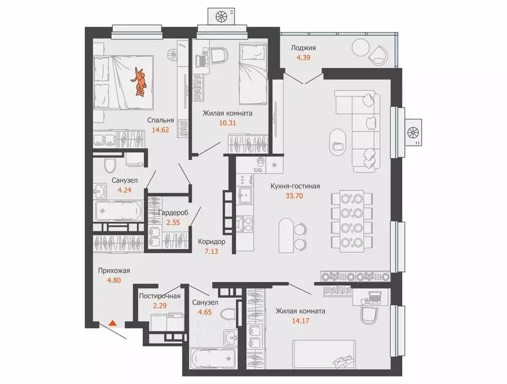 3-комнатная квартира: Ижевск, улица Холмогорова, 121 (101 м) - Фото 0