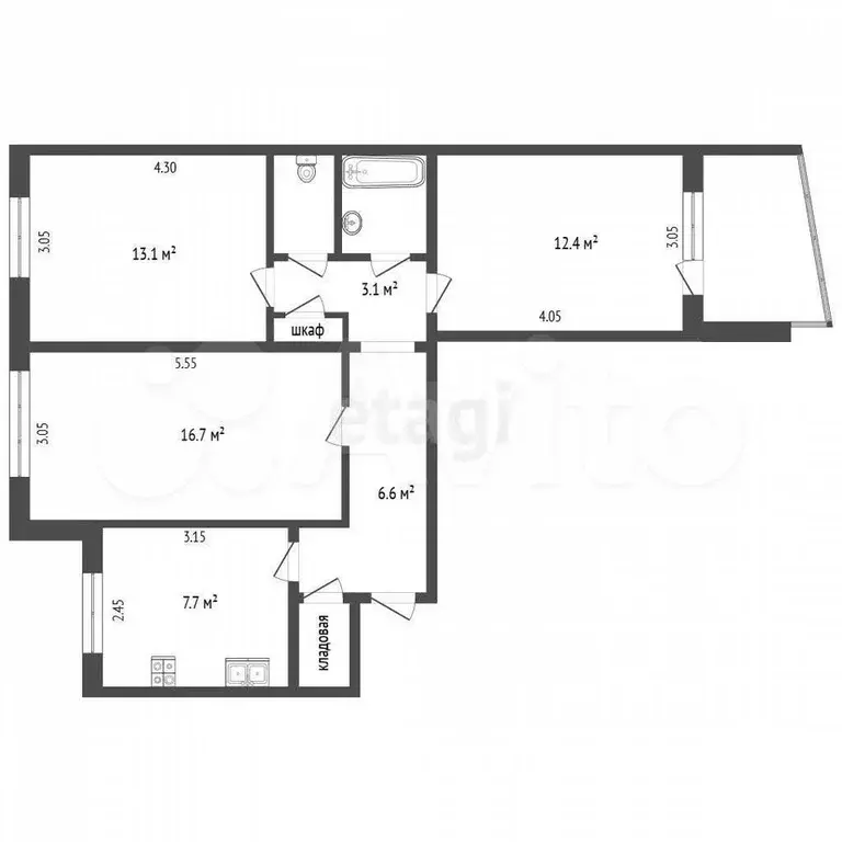 3-к. квартира, 70,7 м, 9/9 эт. - Фото 0