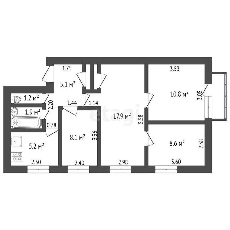 4-комнатная квартира: Ишим, улица Одоевского, 27 (59.6 м) - Фото 1