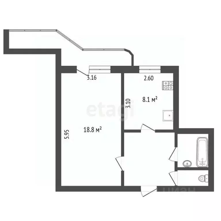1-к кв. Белгородская область, Белгород ул. Королева, 6 (39.1 м) - Фото 1
