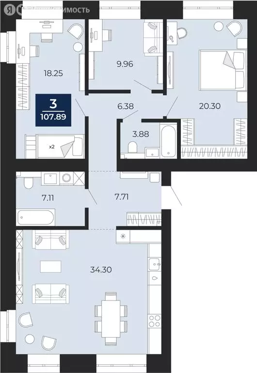 3-комнатная квартира: Новый Уренгой, район Северная Жилая Часть, ... - Фото 1