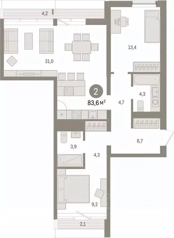 2-к кв. Тюменская область, Тюмень Мысовская ул., 26к1 (83.64 м) - Фото 1